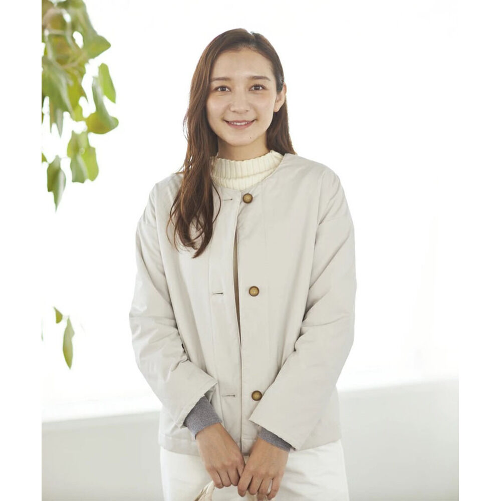 BACKYARD FAMILY「ノーカラージャケット レディース 秋 通販 ノーカラーコート 中綿コート ショート ジャンパー」|その他|ホワイト1