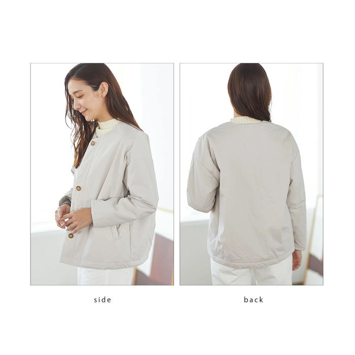 BACKYARD FAMILY「ノーカラージャケット レディース 秋 通販 ノーカラーコート 中綿コート ショート ジャンパー」|その他|