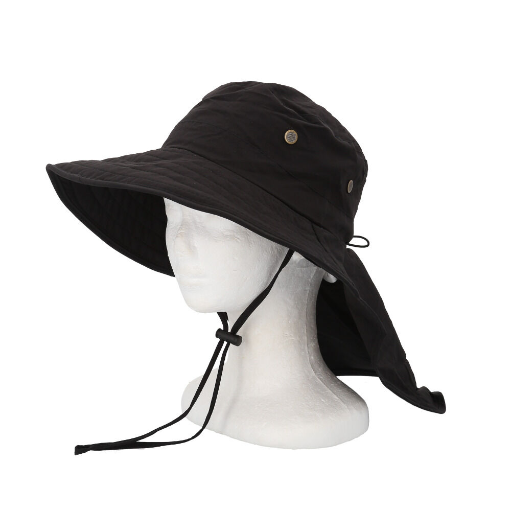 BACKYARD FAMILY「ハット 帽子 レディース 通販 サファリハット たれ付き あご紐付き シンプル 無地 ナイロン」|ハット|ブラック1
