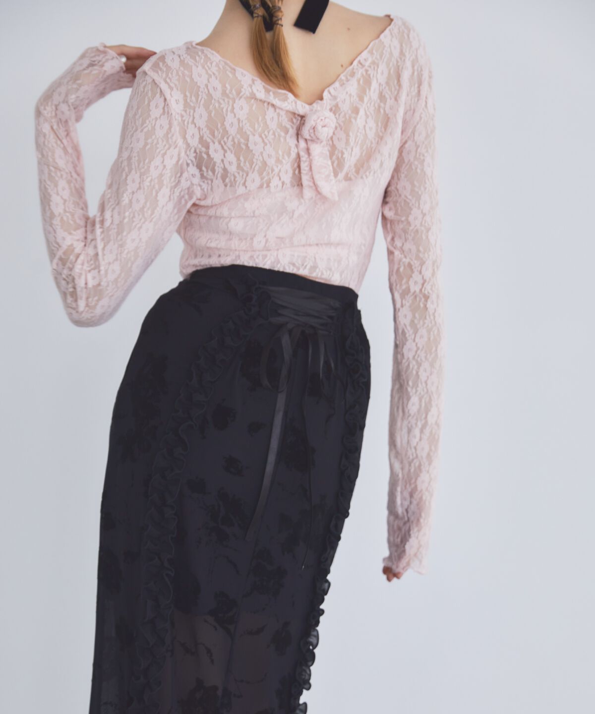 REDYAZEL「フロッキーレースタイトスカート」|タイト|