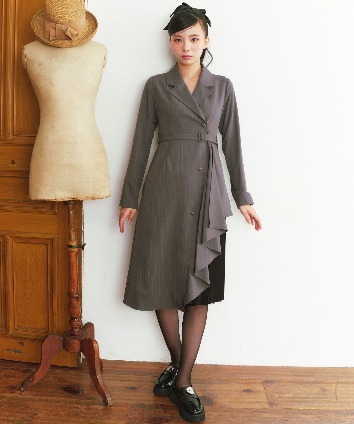 REDYAZEL「サイドプリーツストライプワンピース」|ワンピース|