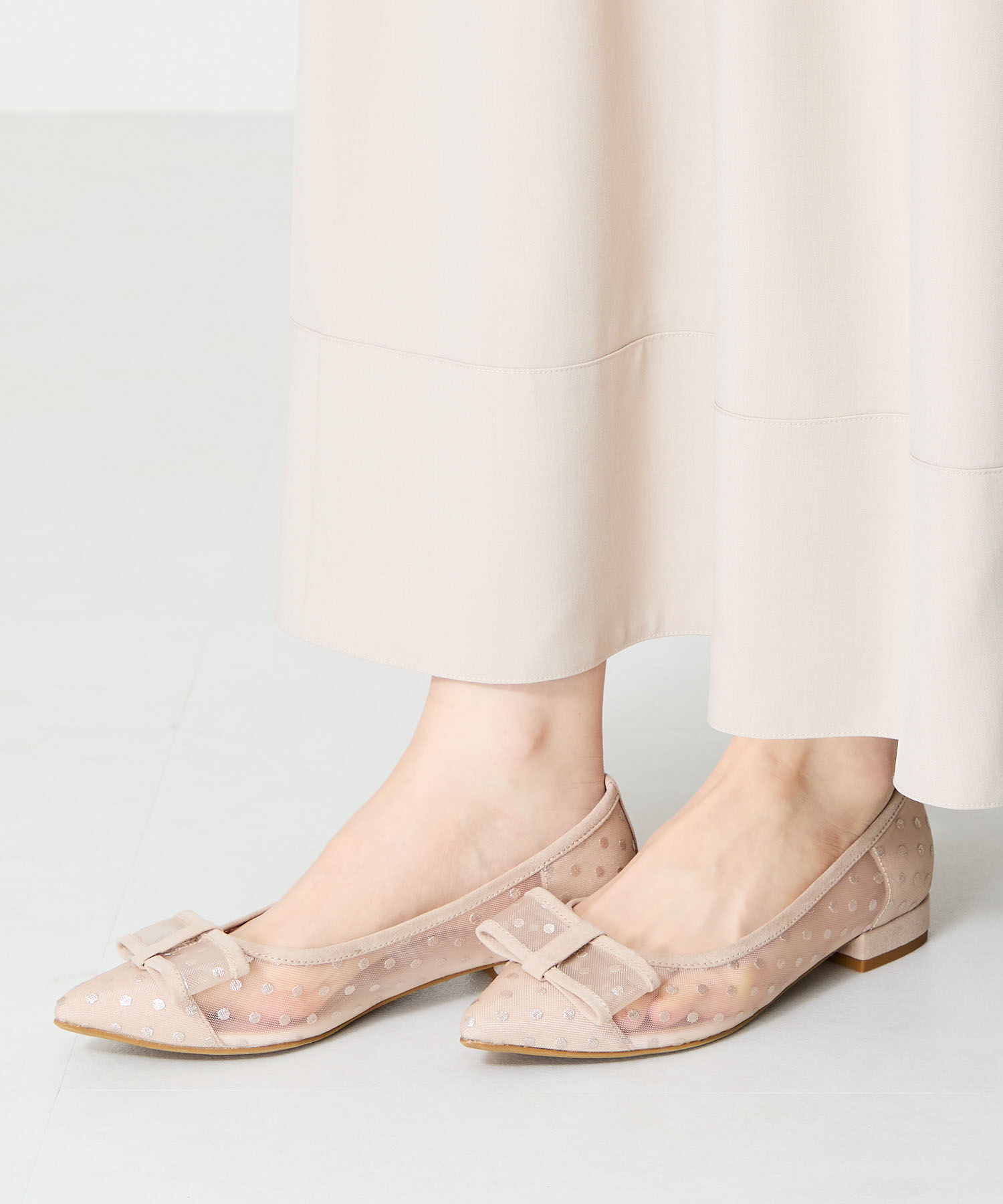 ORiental TRaffic「●2025春夏新作●ドットチュールリボンフラットパンプス/51123 トレンド 人気 フラット フェミニン」|パンプス|