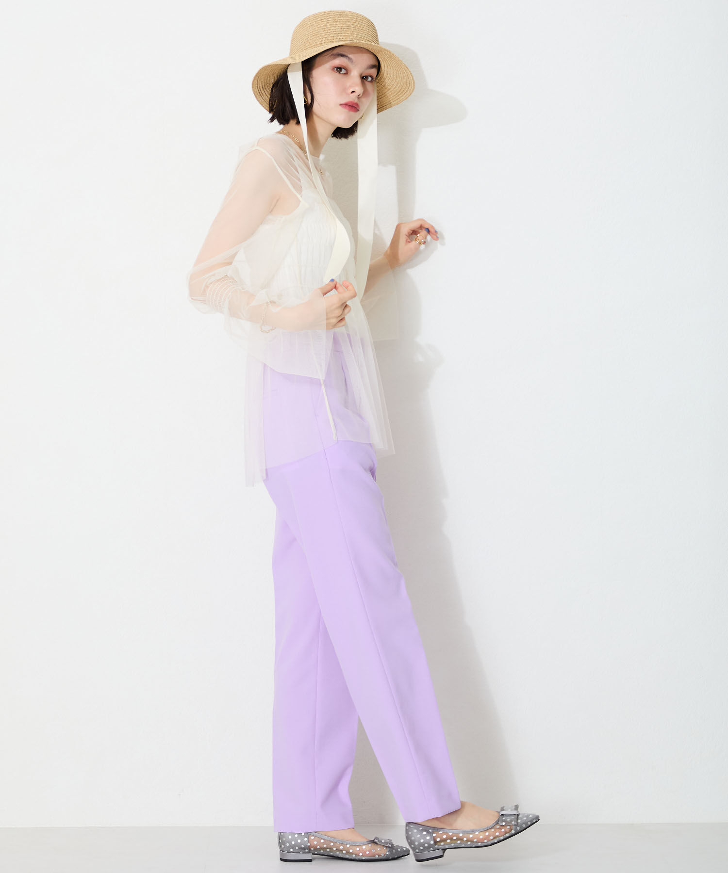 ORiental TRaffic「●2025春夏新作●ドットチュールリボンフラットパンプス/51123 トレンド 人気 フラット フェミニン」|パンプス|