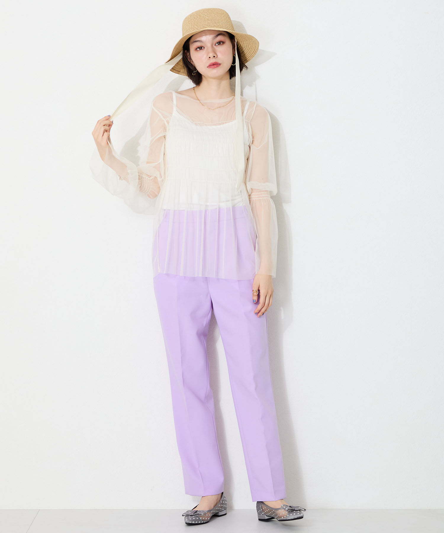 ORiental TRaffic「●2025春夏新作●ドットチュールリボンフラットパンプス/51123 トレンド 人気 フラット フェミニン」|パンプス|