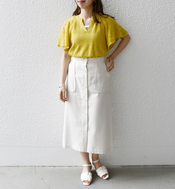 SHIPS any「SHIPS any:〈洗濯機可能〉リサイクル ブレンドリネン ボタン Aライン スカート」|スカート|