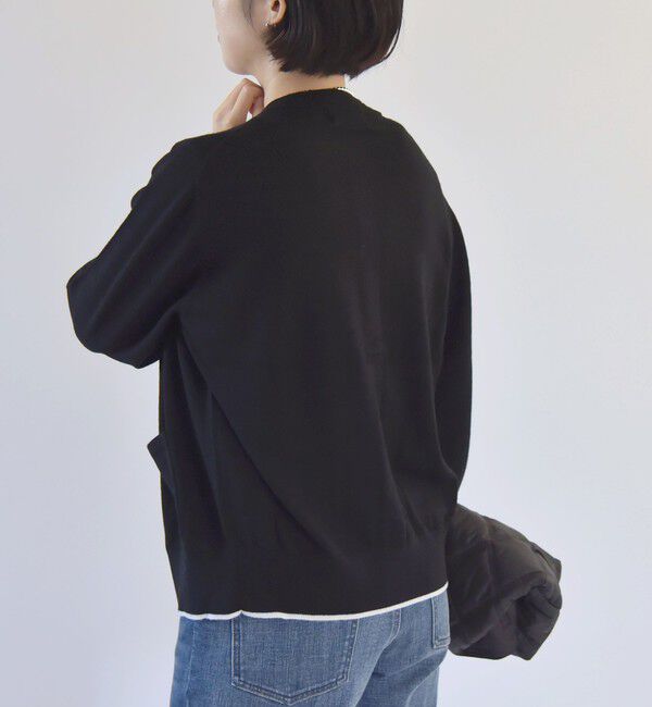 quaranciel「quaranciel:〈手洗い可能〉ウール バイカラー ライン クルーネック カーディガン」|カーディガン|