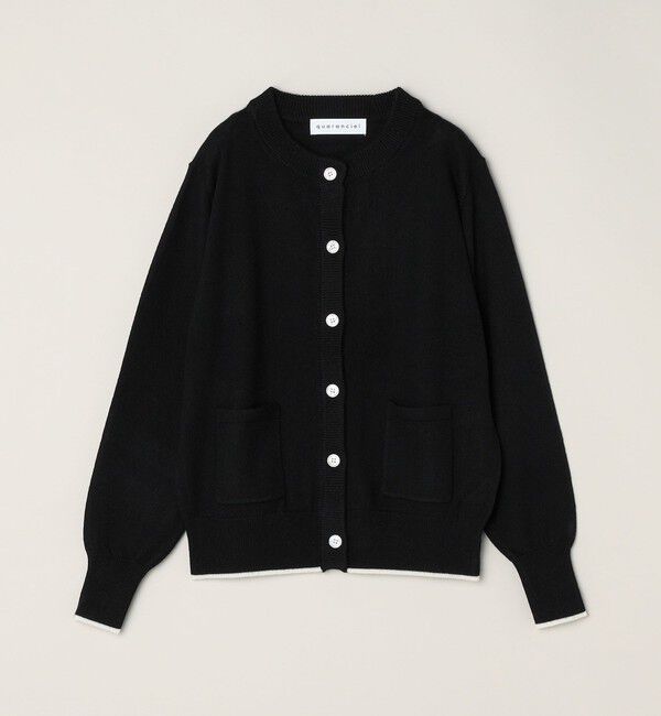 quaranciel「quaranciel:〈手洗い可能〉ウール バイカラー ライン クルーネック カーディガン」|カーディガン|