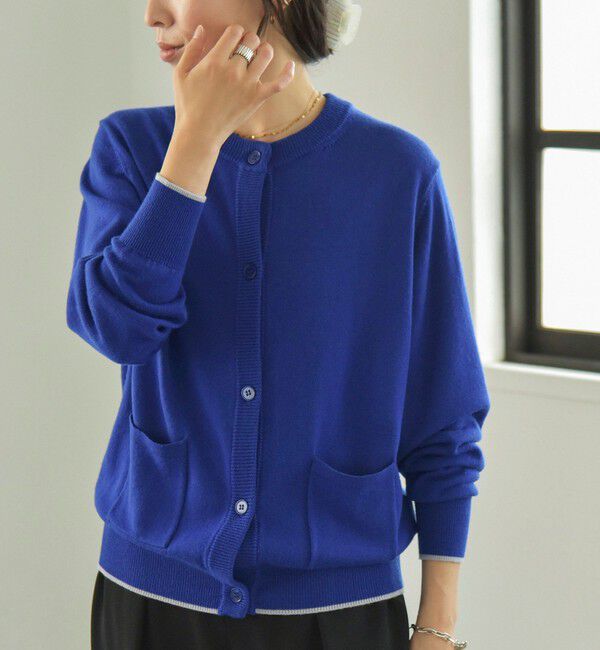 quaranciel「quaranciel:〈手洗い可能〉ウール バイカラー ライン クルーネック カーディガン」|カーディガン|