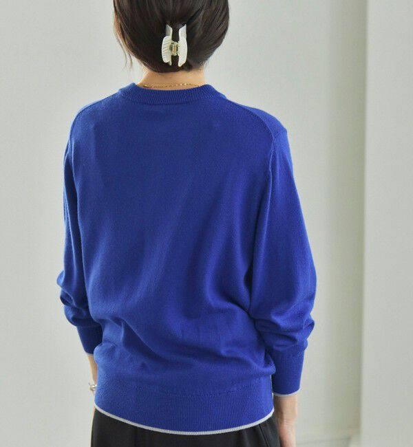 quaranciel「quaranciel:〈手洗い可能〉ウール バイカラー ライン クルーネック カーディガン」|カーディガン|