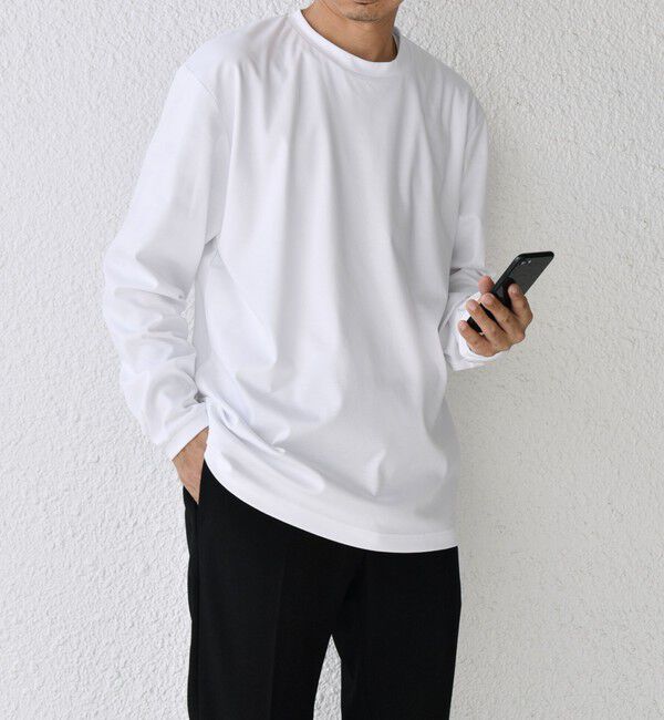 SHIPS any「SHIPS any: スムースコットン クルーネック Tシャツ (ロンT)◆」|Tシャツ・カットソー|ライトホワイト