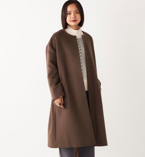 SHIPS Colors 「SHIPS Colors:ウール ノーカラー バック プリーツ コート」|ノーカラーコート|