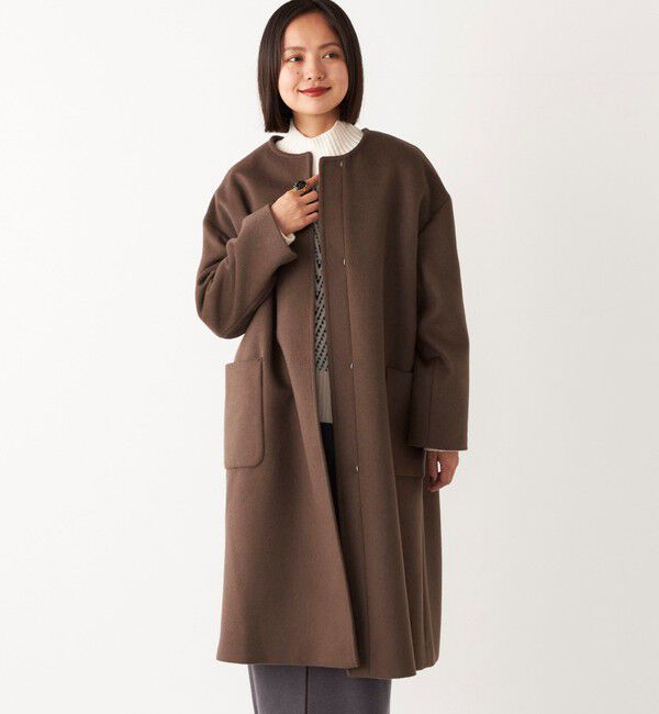 SHIPS Colors 「SHIPS Colors:ウール ノーカラー バック プリーツ コート」|ノーカラーコート|