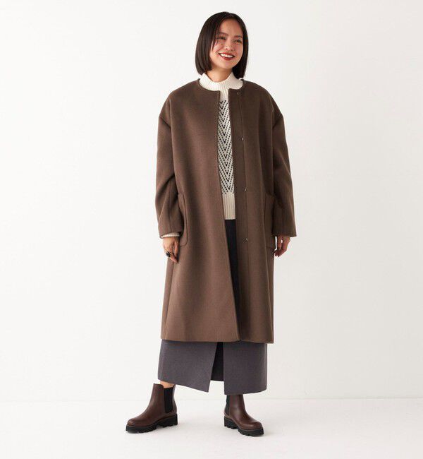 SHIPS Colors 「SHIPS Colors:ウール ノーカラー バック プリーツ コート」|ノーカラーコート|