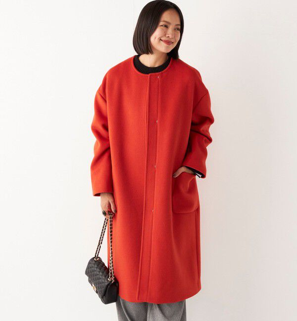 SHIPS Colors 「SHIPS Colors:ウール ノーカラー バック プリーツ コート」|ノーカラーコート|