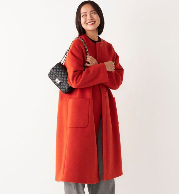 SHIPS Colors 「SHIPS Colors:ウール ノーカラー バック プリーツ コート」|ノーカラーコート|