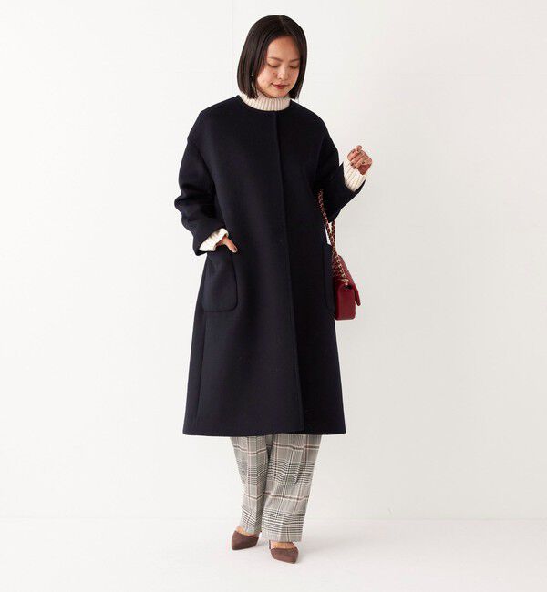 SHIPS Colors 「SHIPS Colors:ウール ノーカラー バック プリーツ コート」|ノーカラーコート|