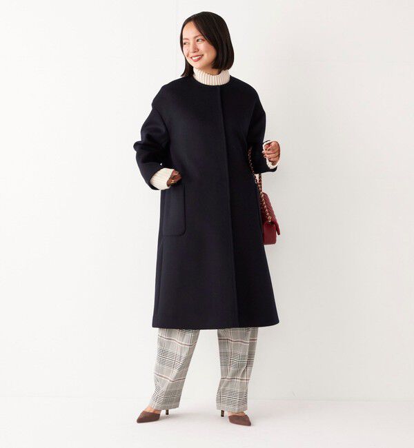 SHIPS Colors 「SHIPS Colors:ウール ノーカラー バック プリーツ コート」|ノーカラーコート|