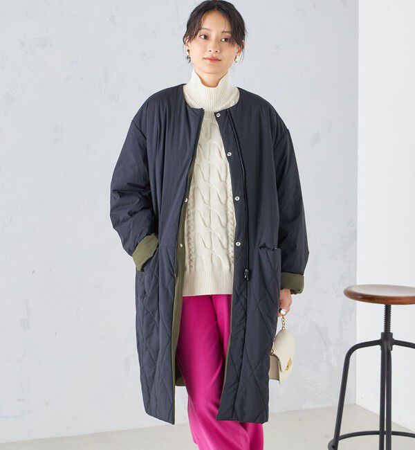 SHIPS for women「〈手洗い可能 / 撥水加工〉リバーシブル ノーカラー コート ◇」|ノーカラーコート|