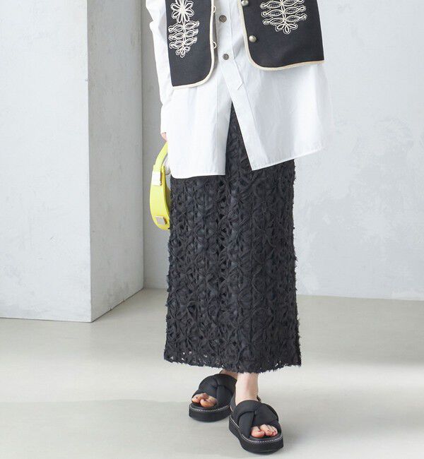 SHIPS for women「リボン レース タイト スカート 24SS ◇」|スカート|ブラック