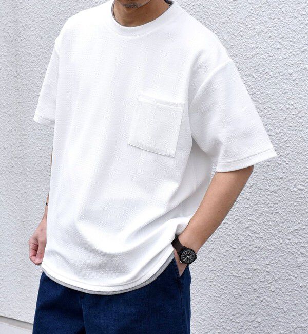 SHIPS any「【WEB限定】SHIPS any: ジャカード フェイクレイヤード ポケット Tシャツ◇」|Tシャツ・カットソー|