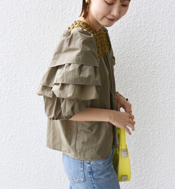 SHIPS for women「【WEB限定】〈手洗い可能〉ドット ジャカード コンビ フリル ブラウス」|シャツ・ブラウス|