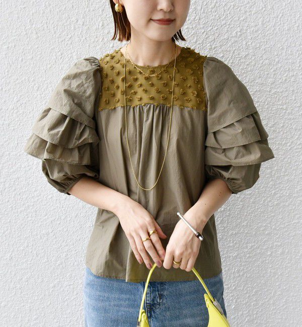 SHIPS for women「【WEB限定】〈手洗い可能〉ドット ジャカード コンビ フリル ブラウス」|シャツ・ブラウス|