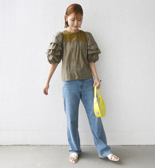 SHIPS for women「【WEB限定】〈手洗い可能〉ドット ジャカード コンビ フリル ブラウス」|シャツ・ブラウス|