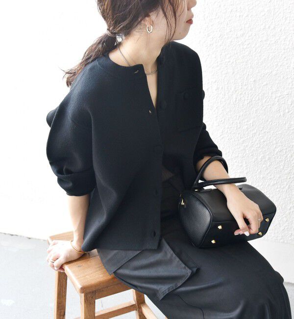 SHIPS any「《一部追加予約》SHIPS any: ミラノリブ ノーカラー ニット ジャケット カーディガン」|カーディガン|ブラック