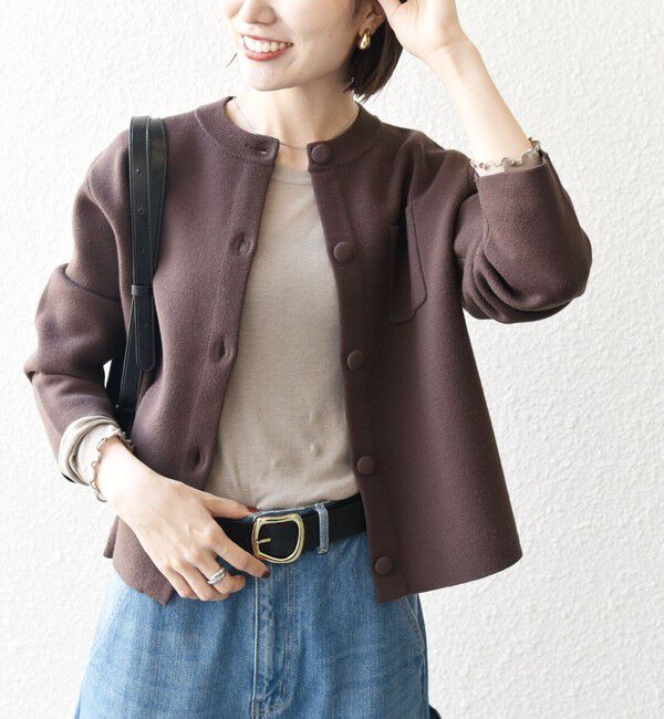 SHIPS any「《一部追加予約》SHIPS any: ミラノリブ ノーカラー ニット ジャケット カーディガン」|カーディガン|