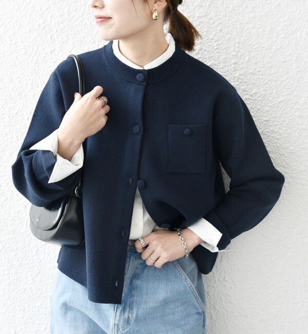 SHIPS any「《一部追加予約》SHIPS any: ミラノリブ ノーカラー ニット ジャケット カーディガン」|カーディガン|