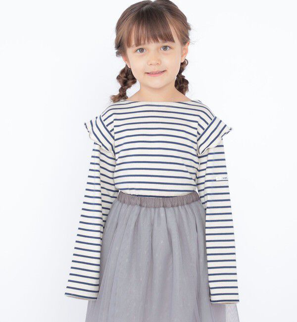 SHIPS KIDS「SHIPS KIDS:100～130cm / オーガニック コットン フリル プルオーバー」|Tシャツ・カットソー|ネイビー