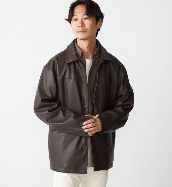 SHIPS「BENCH MARKING SHIRT: 合成皮革 カーコート」|ブルゾン・スタジャン|