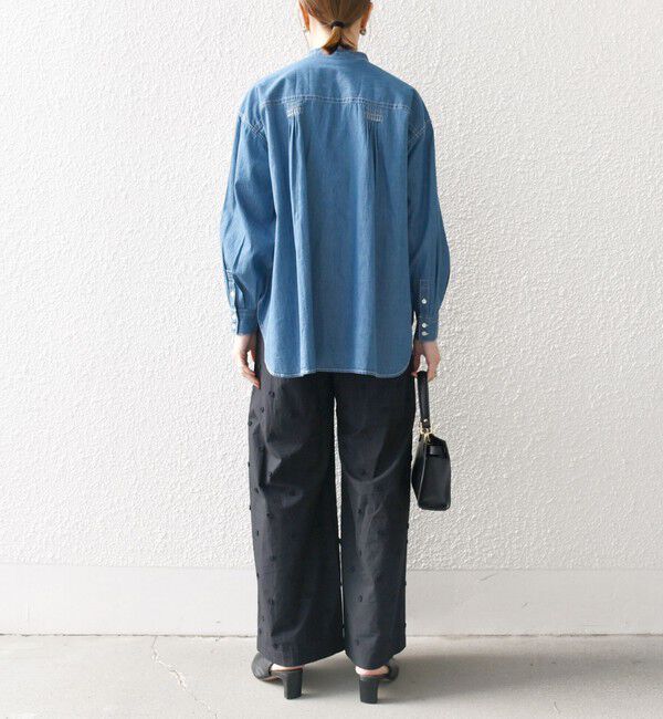 SHIPS any「【WEB限定】SHIPS any:〈洗濯機可能〉デニム シーム バンドカラー シャツ ブラウス」|シャツ・ブラウス|