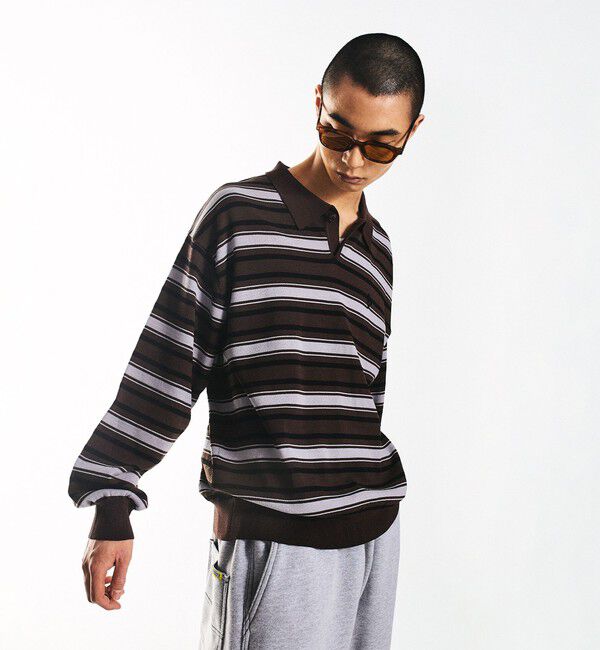 SHIPS「City Ambient Products:〈手洗い可能〉14ゲージ レーヨン ナイロン ワンポイント ニットポロ」|ニット・セーター|ブラウン