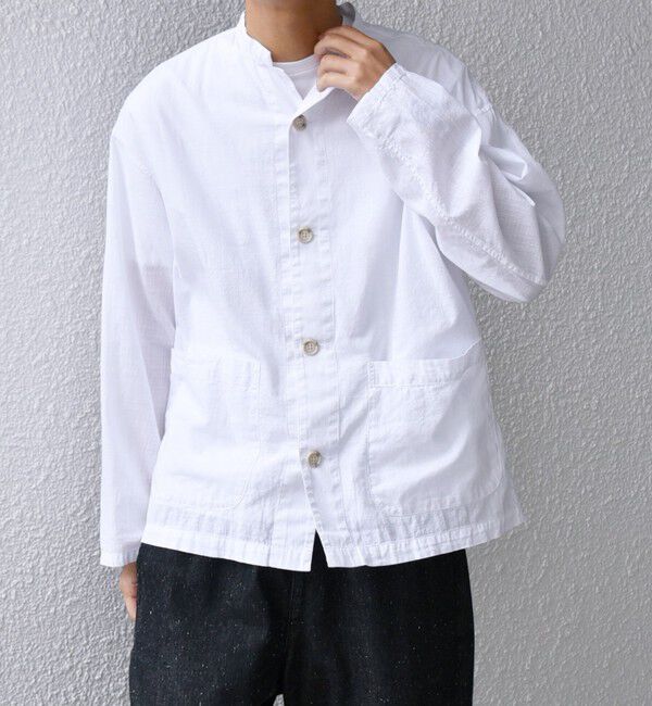 SHIPS any「SHIPS any: BEZ TEXTILE マルチカラー ストライプ / ソリッド  スタンドカラー シャツ◇」|シャツ・ブラウス|ホワイト