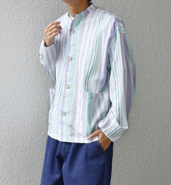 SHIPS any「SHIPS any: BEZ TEXTILE マルチカラー ストライプ / ソリッド  スタンドカラー シャツ◇」|シャツ・ブラウス|