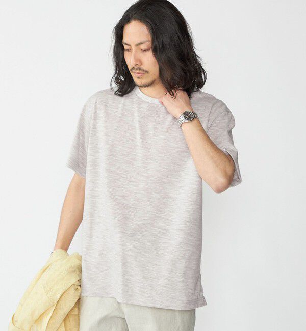 SHIPS「SHIPS: リネン ライク スラブ ショートスリーブ Tシャツ」|Tシャツ・カットソー|ライトグレー