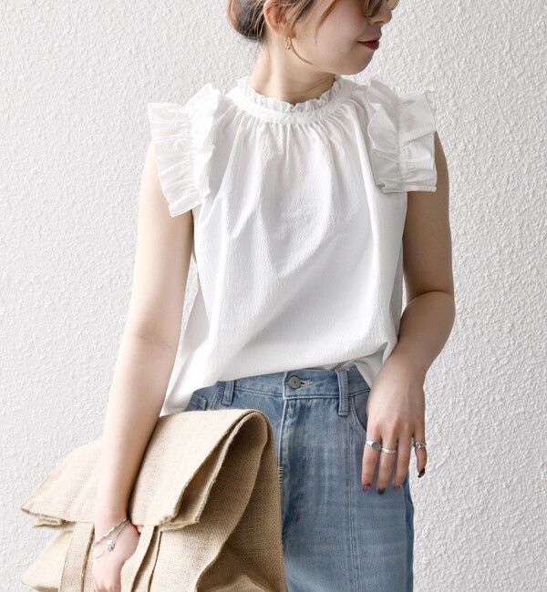 SHIPS any「SHIPS any:〈洗濯機可能〉ミニサッカー フリル スタンドカラー シャツ ブラウス」|シャツ・ブラウス|