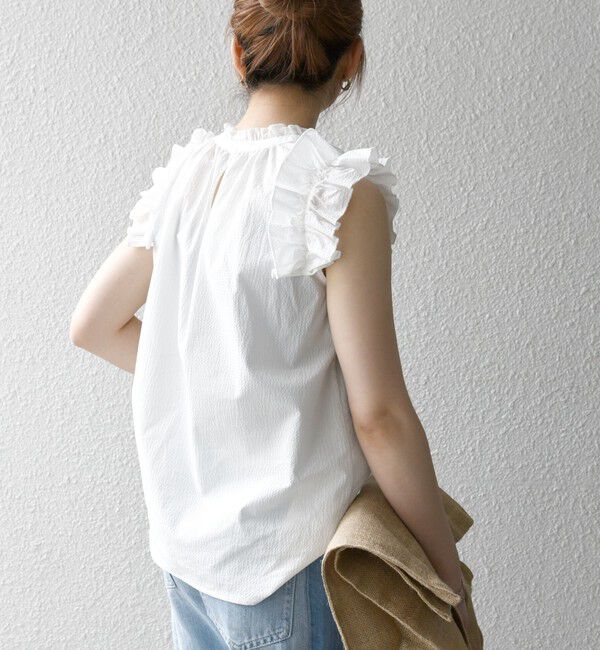 SHIPS any「SHIPS any:〈洗濯機可能〉ミニサッカー フリル スタンドカラー シャツ ブラウス」|シャツ・ブラウス|