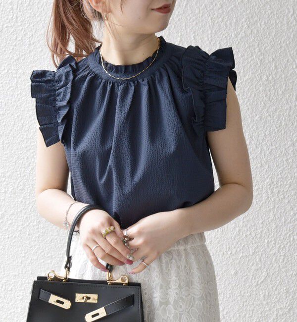 SHIPS any「SHIPS any:〈洗濯機可能〉ミニサッカー フリル スタンドカラー シャツ ブラウス」|シャツ・ブラウス|