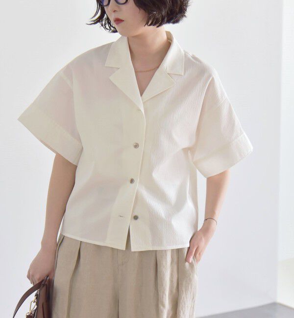 quaranciel「quaranciel:〈洗濯機可能〉ミニサッカー ハーフスリーブ 開襟 シャツ」|シャツ・ブラウス|