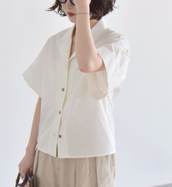 quaranciel「quaranciel:〈洗濯機可能〉ミニサッカー ハーフスリーブ 開襟 シャツ」|シャツ・ブラウス|