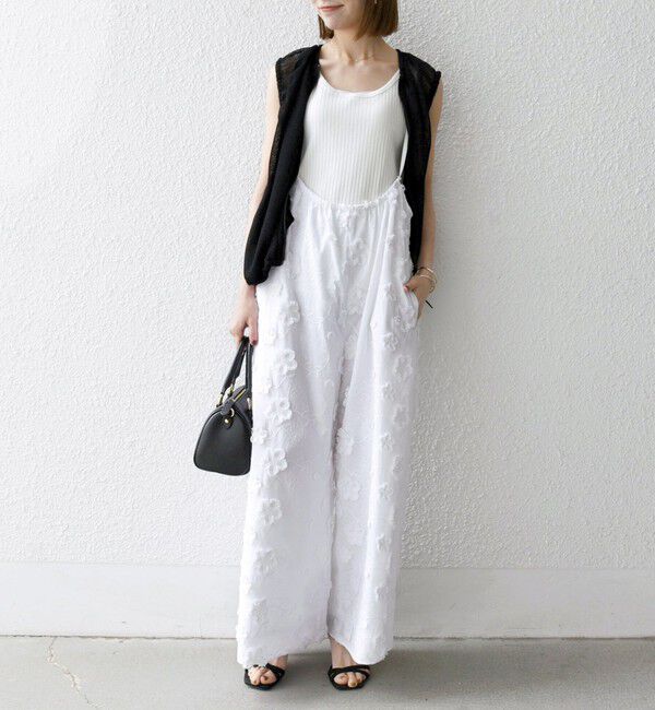 SHIPS any「SHIPS any:〈手洗い可能〉3D フラワー エンブロイダリー ギャザー サロペット」|オールインワン|