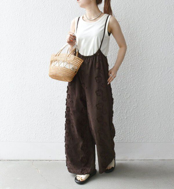 SHIPS any「SHIPS any:〈手洗い可能〉3D フラワー エンブロイダリー ギャザー サロペット」|オールインワン|