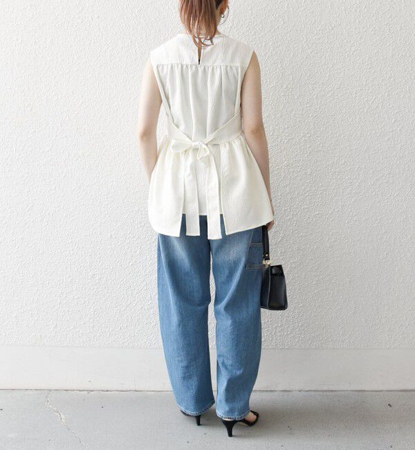 SHIPS any「SHIPS any:〈洗濯機可能〉サテン ジャカード ノースリ ペプラム リボン ブラウス」|シャツ・ブラウス|