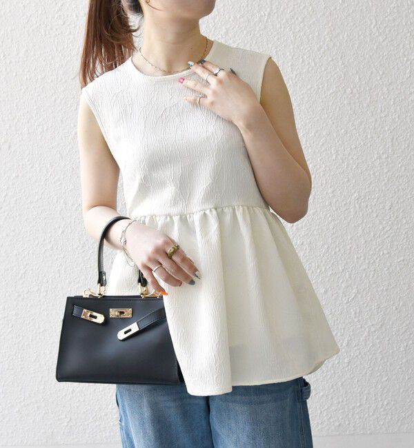 SHIPS any「SHIPS any:〈洗濯機可能〉サテン ジャカード ノースリ ペプラム リボン ブラウス」|シャツ・ブラウス|