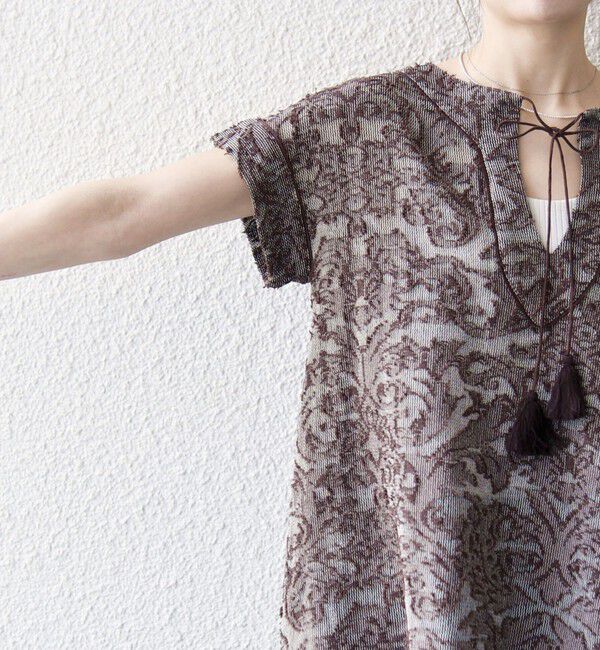 SHIPS any「SHIPS any:〈手洗い可能〉メッシュ ジャカード カフタン スキッパー ブラウス」|シャツ・ブラウス|