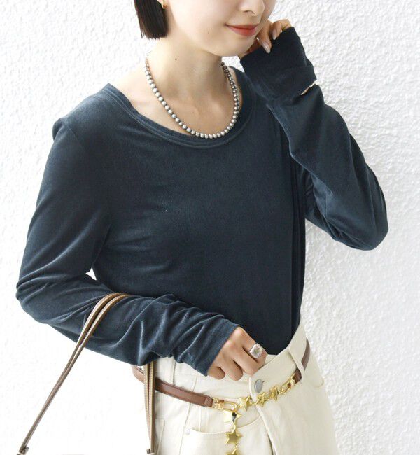 SHIPS for women「〈手洗い可能〉シアー トリコット  ポリエステル ベロア 前後2WAY ロングスリーブ」|Tシャツ・カットソー|