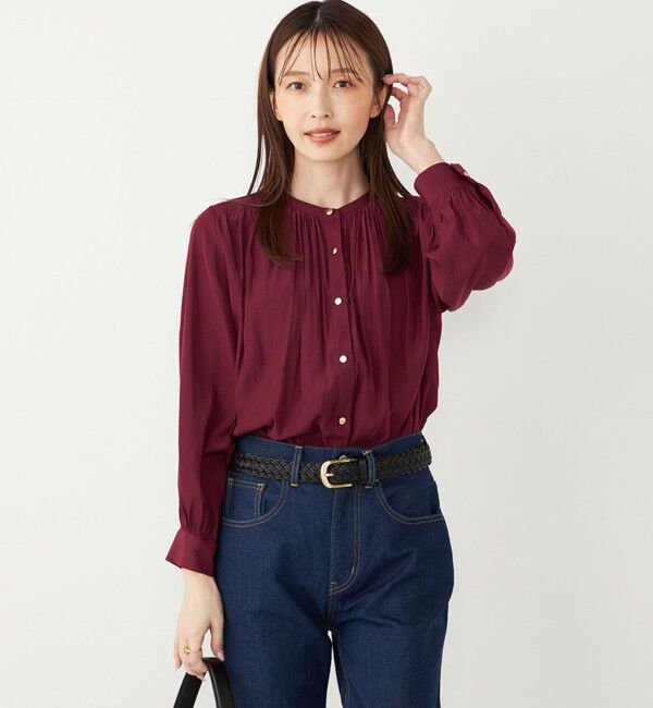 SHIPS Colors 「SHIPS Colors:サテン ギャザー ボタン シャツ」|シャツ・ブラウス|