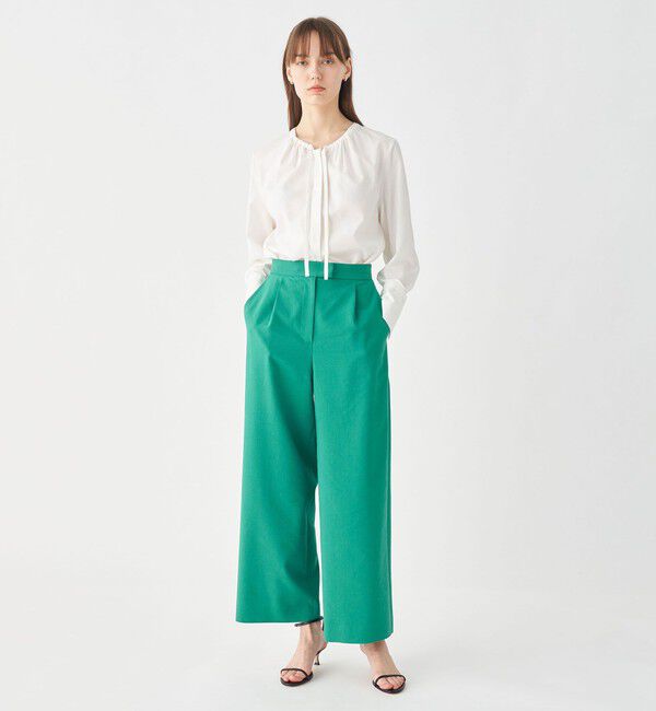 Ballsey「クリスタルコットン ギャザーVネックブラウス」|シャツ・ブラウス|